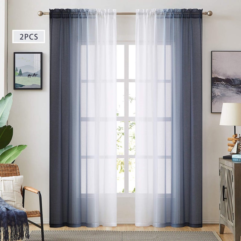 July Joy Dark Grey Ombre Faux Linen Sheer Curtains for Bedroom Living Room Rod Pocket, 2 Tone Reversible Gradient Voile Semi Window Curtains,Privacy and Light Filtering, Set of 2 Panels, 54 x 84 Inch Length - Image 1